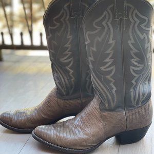 Grey Justin Lizard skin cowboy boots